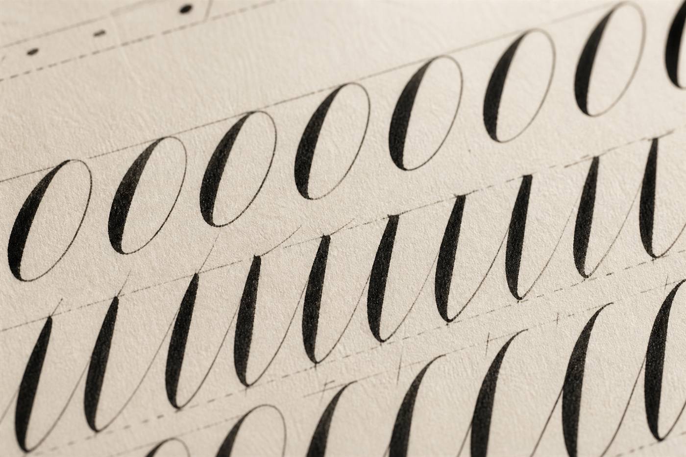 Copperplate oval drills and thick-thin strokes in black ink